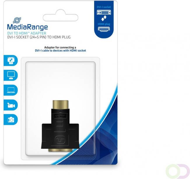 MediaRange DVI to HDMIâ¢ adapter gold-plated DVI-I socket (24 5 Pin) HDMI plug black
